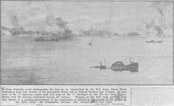 Newspaper photos of American attack on Rabaul in WWII